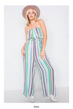 Green multi stripe strapless lightweight wide leg romper