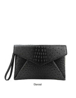 Croc texture envelope clutch with chain