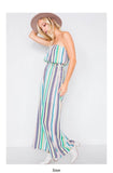 Green multi stripe strapless lightweight wide leg romper