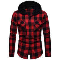 Men’s Red Plaid Hooded Shirt