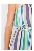 Green multi stripe strapless lightweight wide leg romper