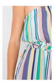 Green multi stripe strapless lightweight wide leg romper