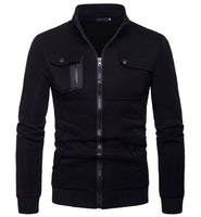 Men’s Black  Stand Neck Solid Zipper Sweater.