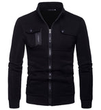 Men’s Black  Stand Neck Solid Zipper Sweater.