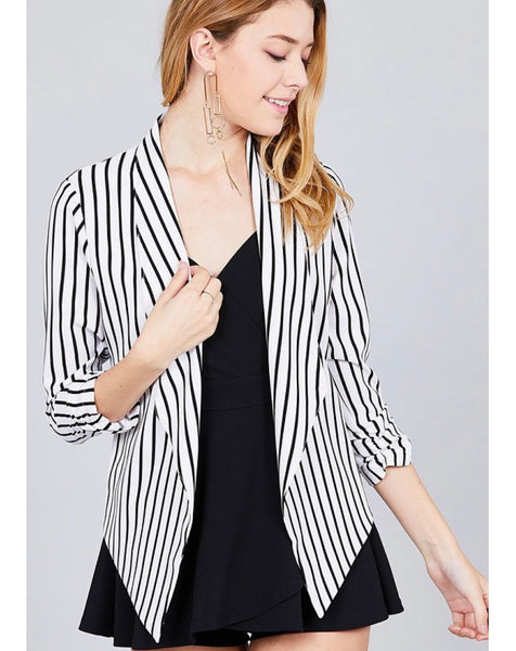 White With Black Striped Open front blazer