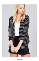 Black With White Striped Open Front Blazer