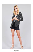 Black With White Striped Open Front Blazer