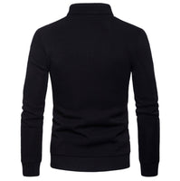 Men’s Black  Stand Neck Solid Zipper Sweater.