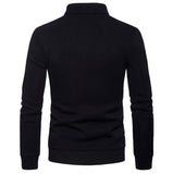 Men’s Black  Stand Neck Solid Zipper Sweater.