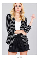 Black With White Striped Open Front Blazer